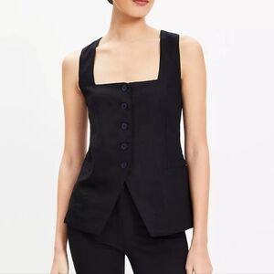 LOFT  Black Button Front Tie Back Top Size XL NWT Linen